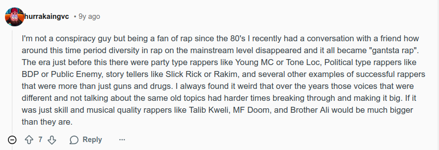 rap conspiracy hot take reddit comment.png Image